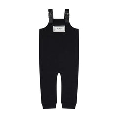 A front view of the JayBee black sherpa patch children's overalls.