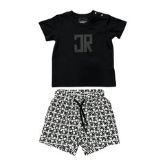 A breathtaking John Richmond Faredi two-piece set showcasing an immaculate t-shirt, matching Bermuda shorts, and premium designer detailing.