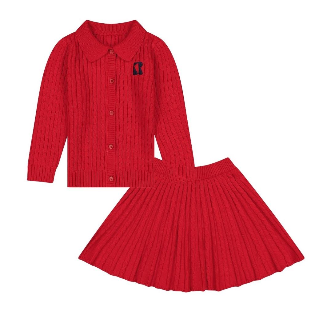 Retro Kid Red Aspen Cable Knit Collar Sweater + Skirt Set