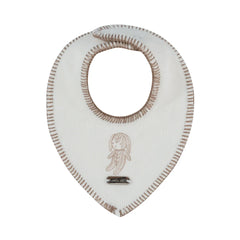 front view of the Kipp baby taupe Atelier Bunny cotton bib.