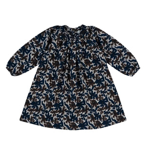 A front view of the Kipp chocolate brown floral dress for girls.
