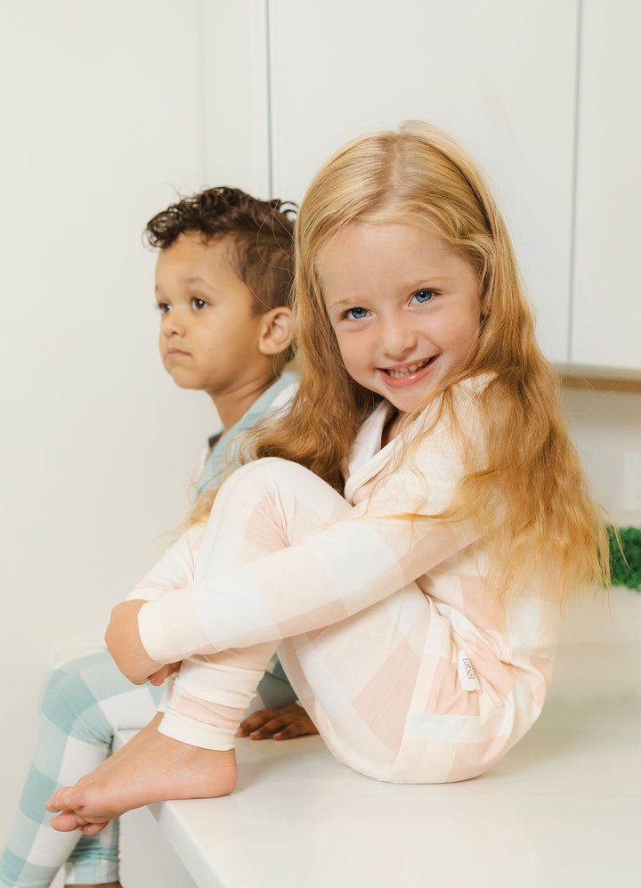 Little Label Pink Large Plaid Grandpa Collar Pajamas