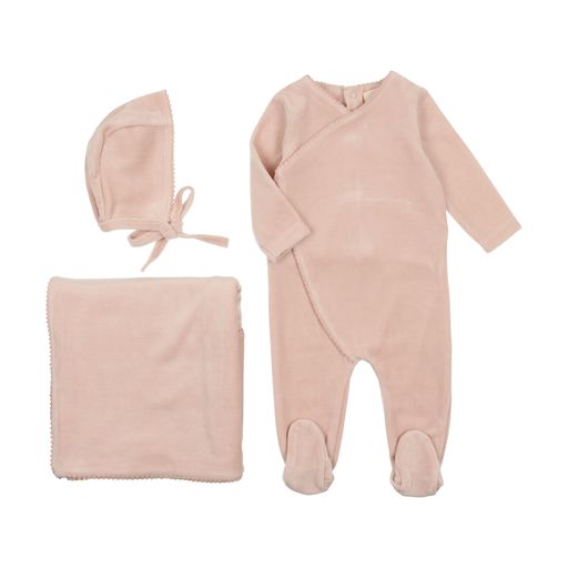 Mema Knits Pink Pico Edge Velour 3 Pc Set