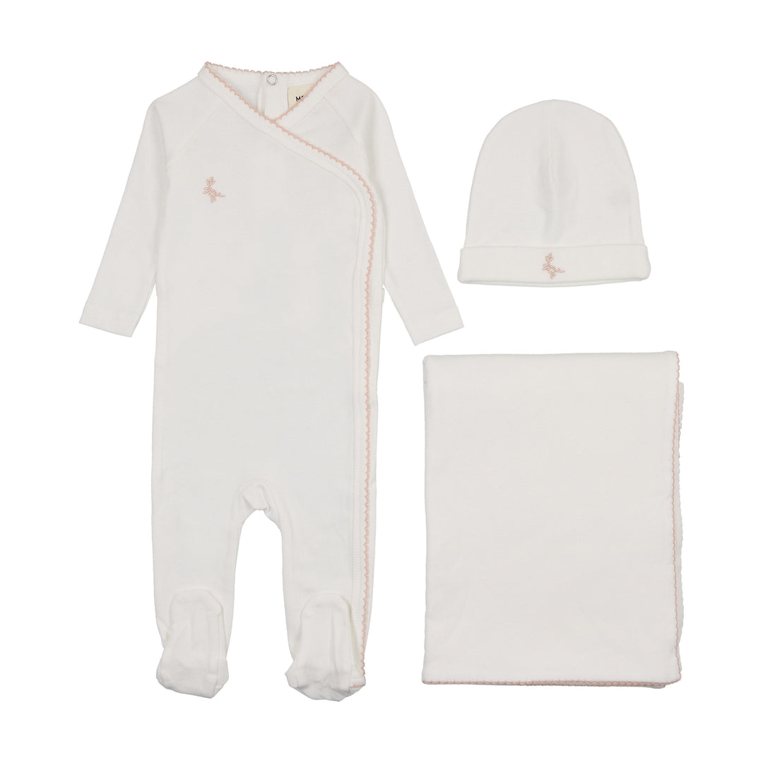 Mema Knits Mauve Embroidered Picot Edge 3 Pc Layette Set