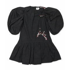 front view of the La Nina formal taffeta holiday dress with beaded bow.