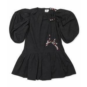 front view of the La Nina formal taffeta holiday dress with beaded bow.