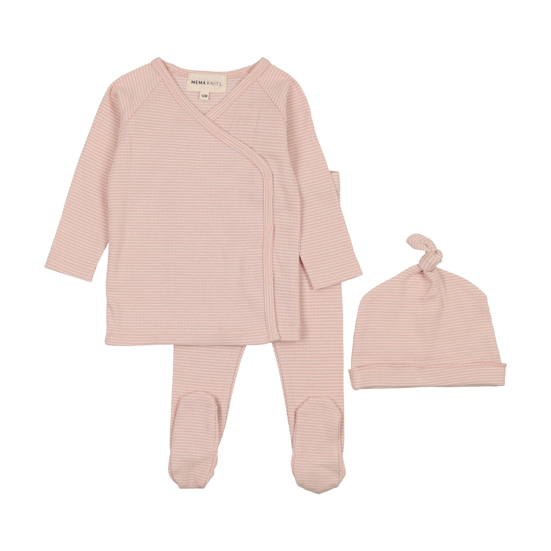 Mema Knits Rose Striped 2 Pc Wrap Set + Beanie