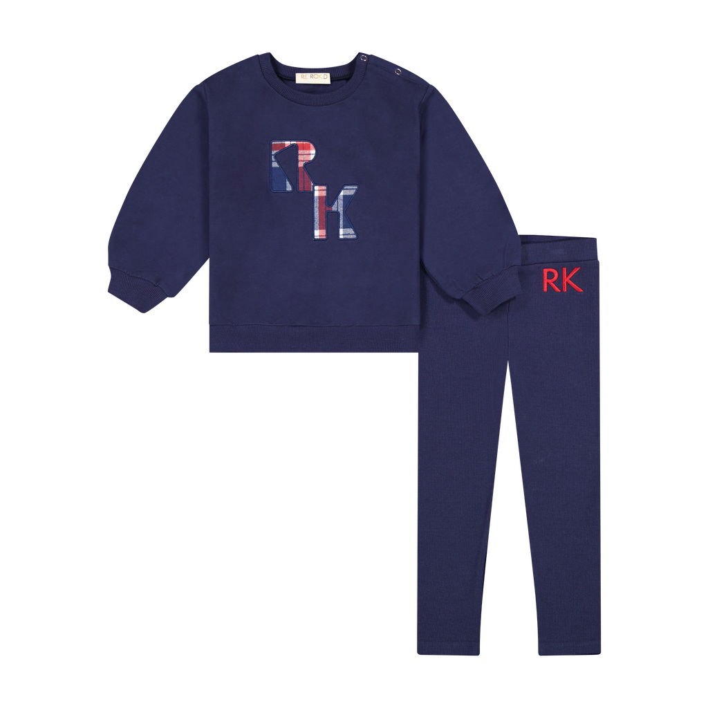 Retro Kid Navy Miles Plaid Logo Set