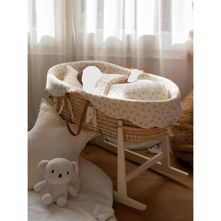 Wood Rocking Bassinet with Scalloped Printed Lining Set
