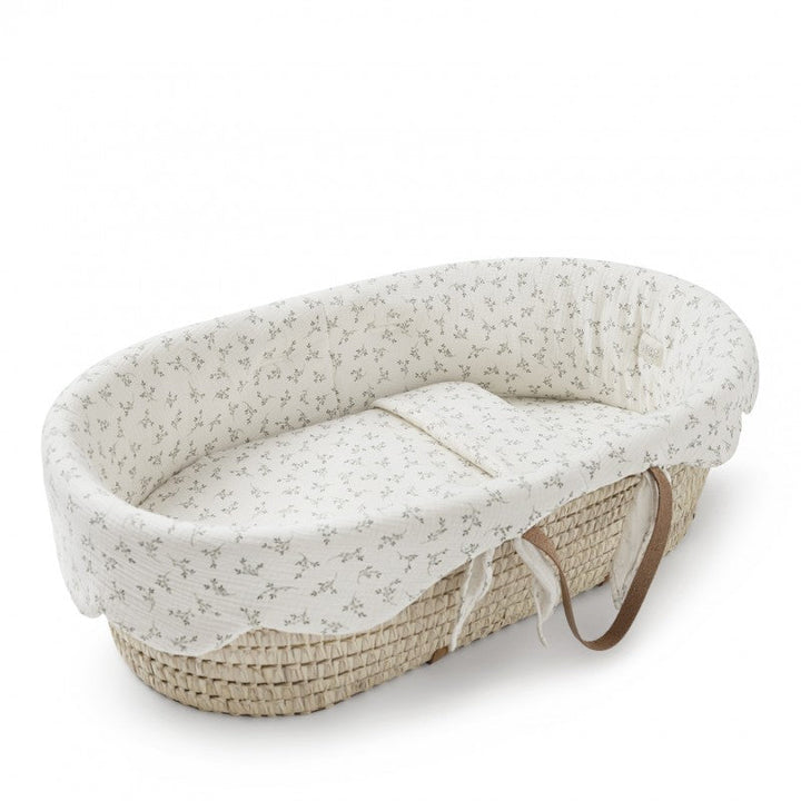 Wood Rocking Bassinet with Scalloped Printed Lining Set