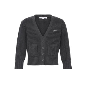 A front view of the Little Parni elegant cardigan in grey.