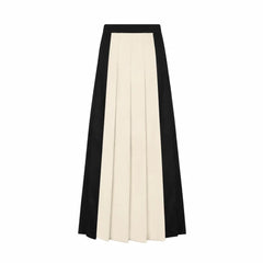 A front view of the Little Parni teen grey two-tone pleated maxi skirt.