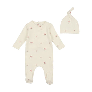 Bee & Dee Ivory with Pink Little Buds Footie + Hat