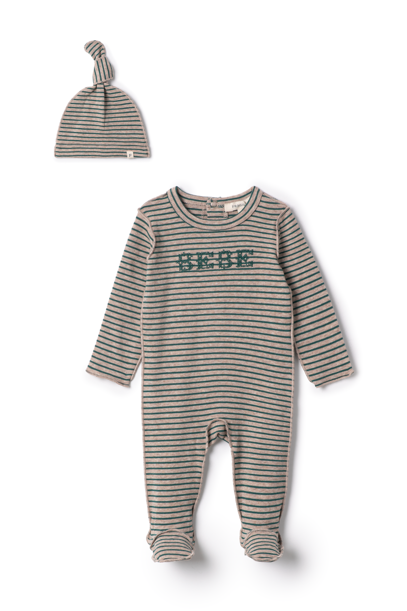 Fragile Green Stripe Bebe Jersey Footie Set