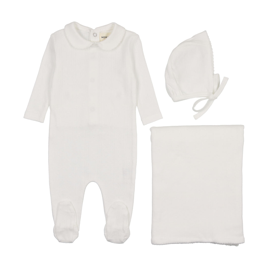 Mema Knits White Pointelle 3 Pc Layette Set