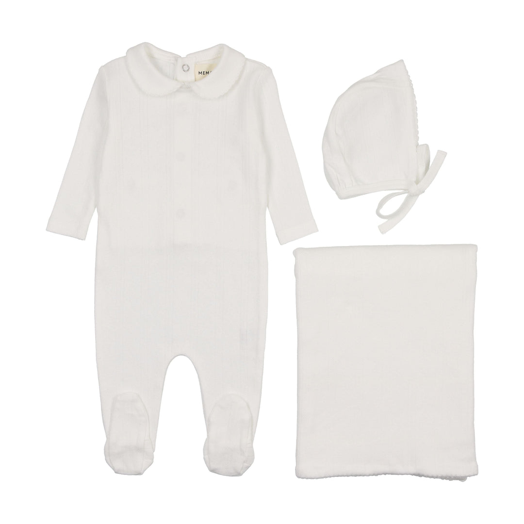Mema Knits White Pointelle 3 Pc Layette Set