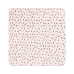 A flat-lay view of the MarMar Copenhagen Alida bows blanket in pink.