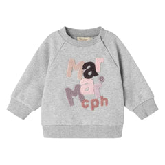 A front view of the MarMar Copenhagen cloud grey organic cotton logo sweatshirt.