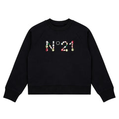 front view of the N21 sweatshirt with logo in multicolored stones.