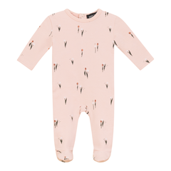 Space Grey Soft Pink Fleece Tulip Print Footie