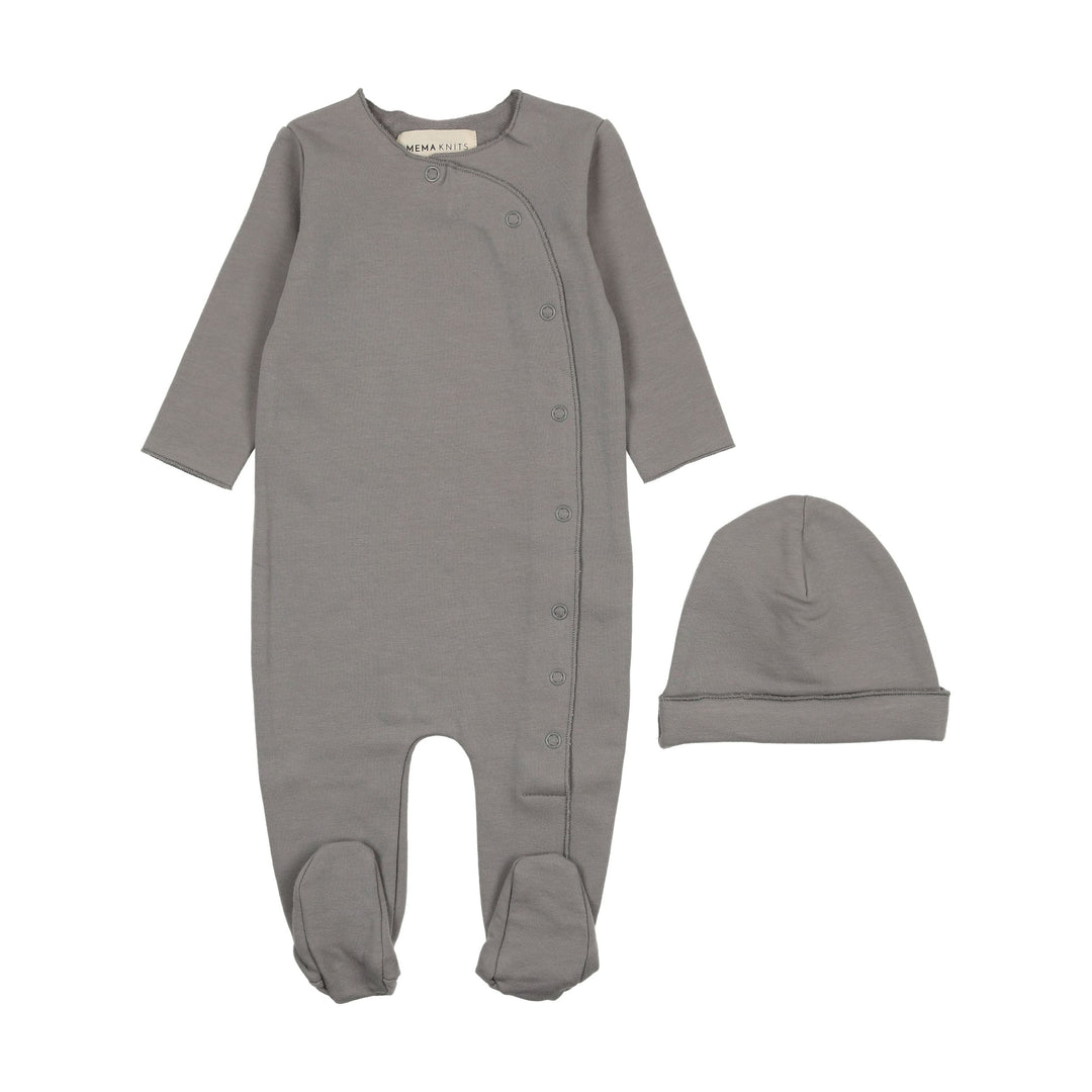 Mema Knits Sea Blue Solid Side Snap Footie