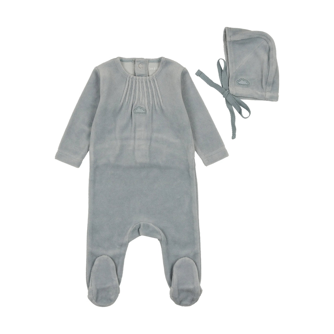 Bee & Dee Shadow Velour Pleated Footie + Bonnet