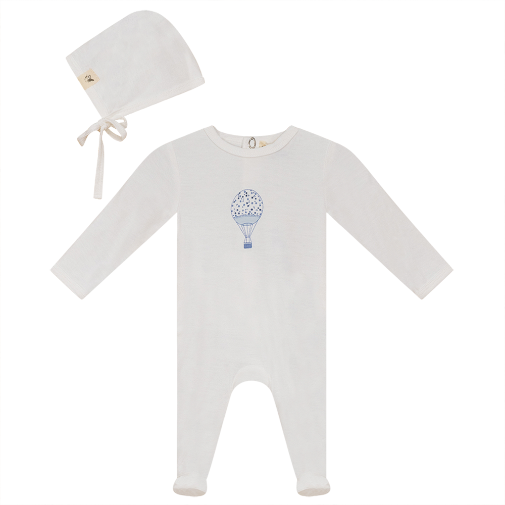 Bebe Bella Blue Hot Air Balloon Footie + Bonnet