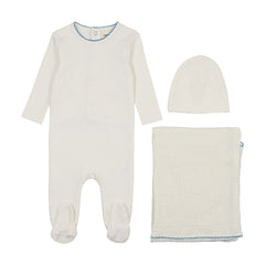 Mema Knits Blue Polka Dot 3 Pc Layette Set