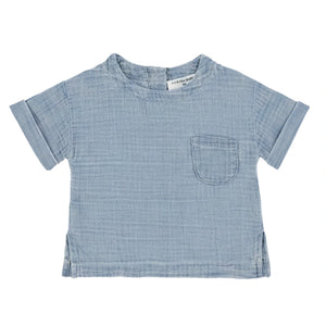 A breathtaking 1+ in the Family Benedetto Denim Shirt, showcasing its authoritative architectural tailoring and premium washed indigo denim texture.