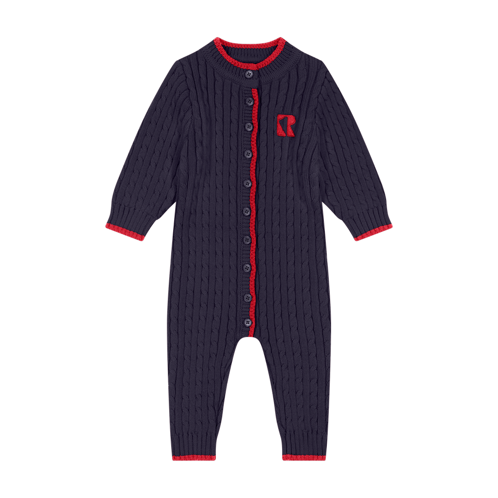 Retro Kid Navy Aspen Cable Knit Romper