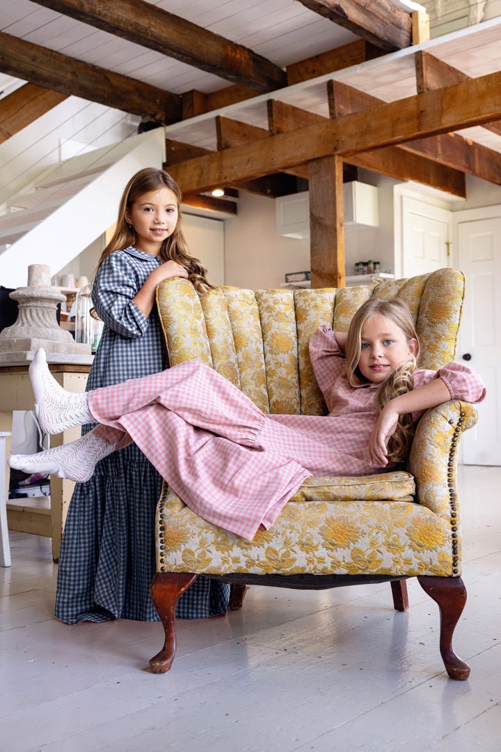 Bonjour Blue Gingham Collar Maxi