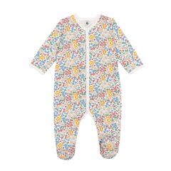 Floral patterned baby onesie on a white background