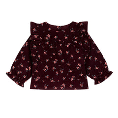 A breathtaking Petit Bateau long-sleeve baby blouse featuring an immaculate burgundy multi floral print on premium plush corduroy.