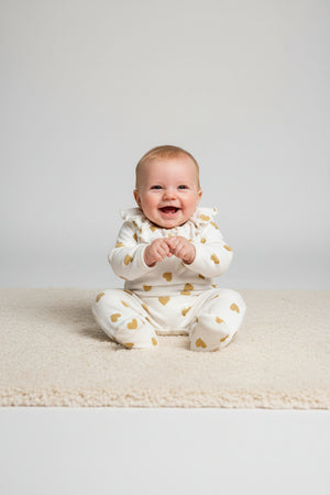 Petit Bateau - Velour Back Snap Heart Footie with Collar