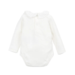 The clean back view highlighting the comfortable infant bodysuit silhouette.
