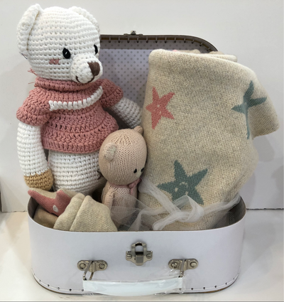 Organic Charming Handcrafted Blanket and Plush Toy Collection in Keepsake Suitcase