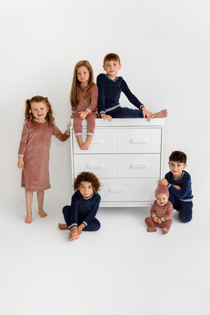 Pouf Dusty Rose Velour Varsity Pajamas