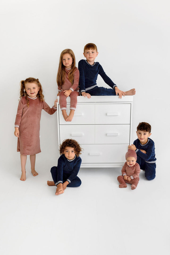Pouf Dusty Rose Velour Varsity Pajamas