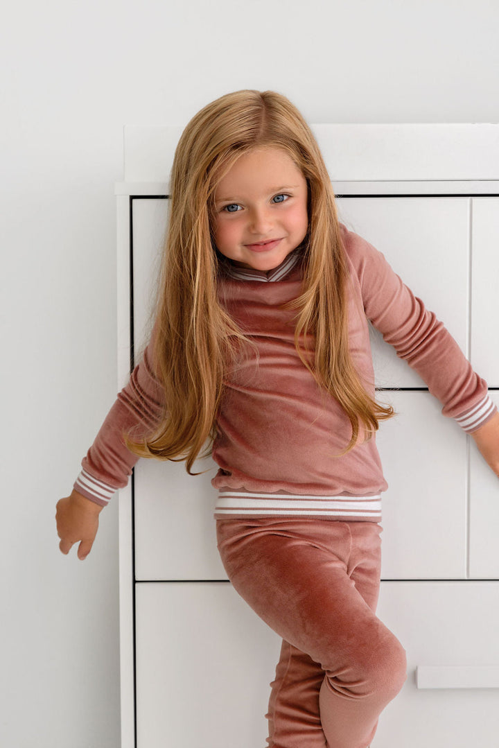 Pouf Dusty Rose Velour Varsity Pajamas