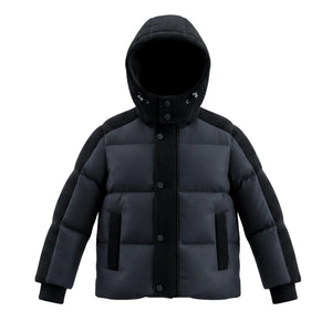 A front view of the Pramie black tailored jacket for boys.
