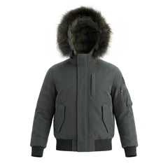 A front view of the Pramie green matte jacket for boys.
