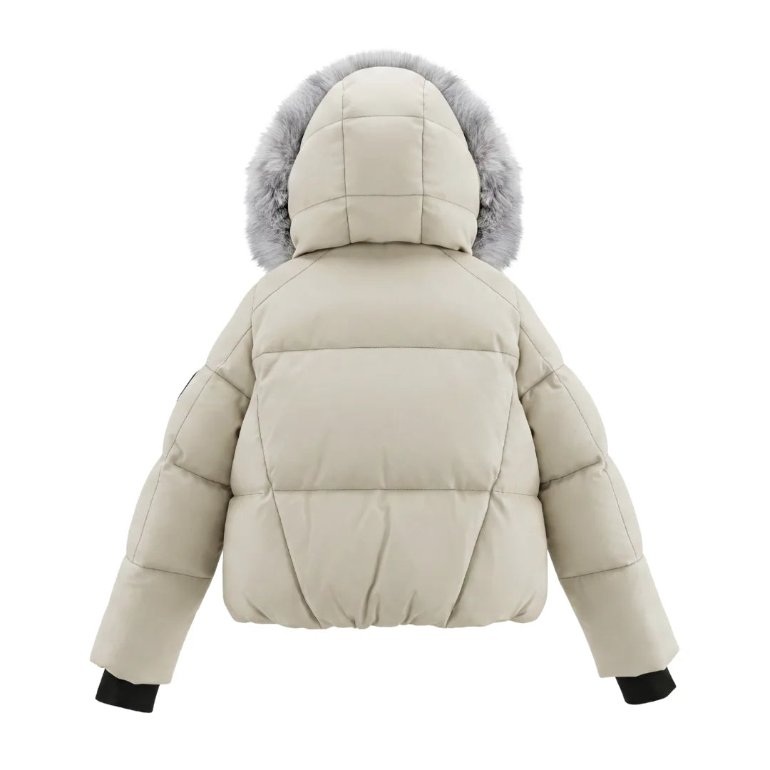 The clean back view of the Pramie bomber jacket.