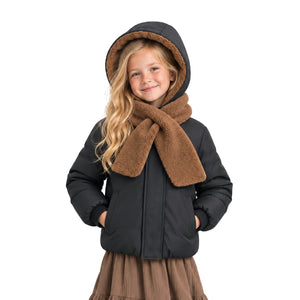 A youth styled in the Pramie tan and black shawl jacket