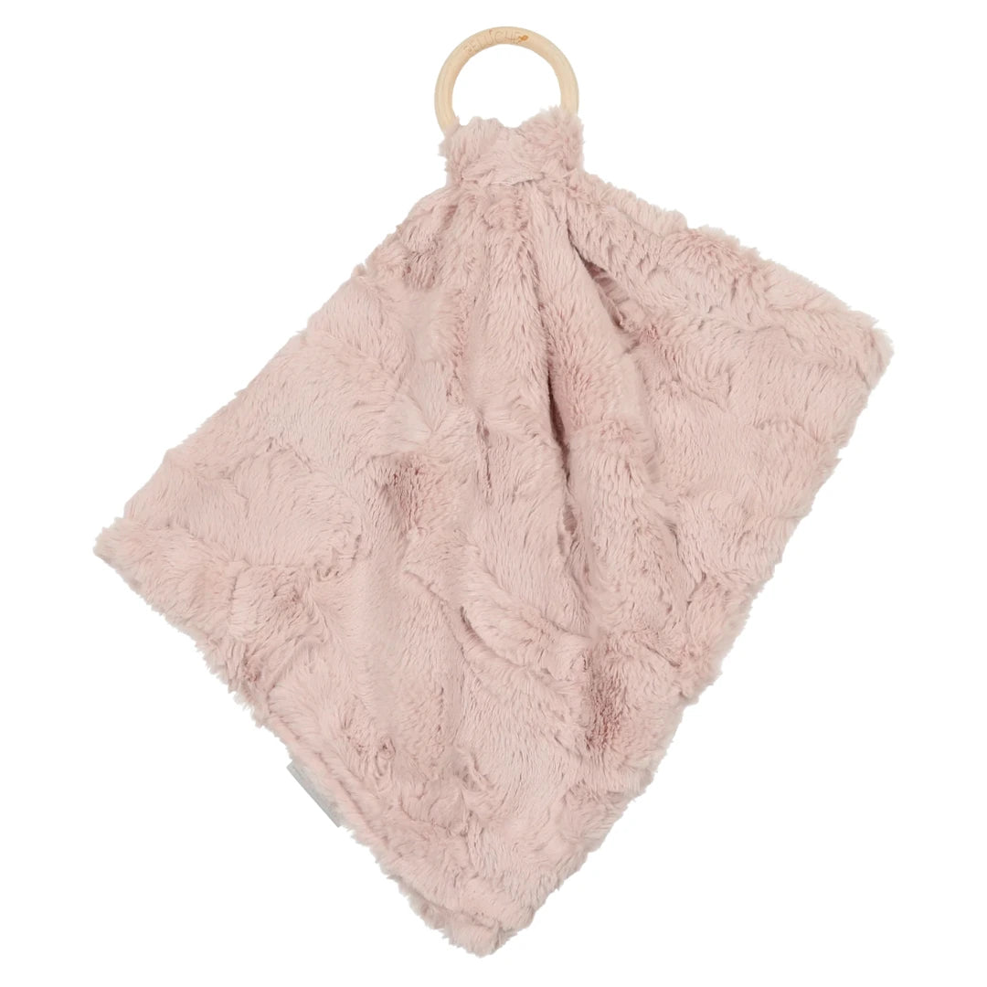 Peluche Bebe Mini Lux Fur Teether – Sculpted Rose Plush with Organic Wooden Ring