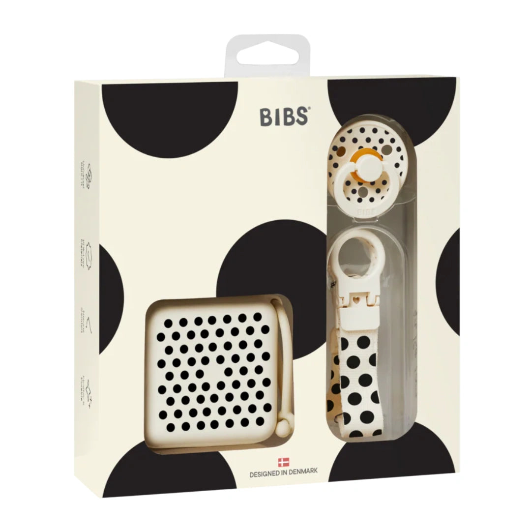BIBS Studio – Polka Soothe & Go Gift Set | Ivory/Black (Size 2)