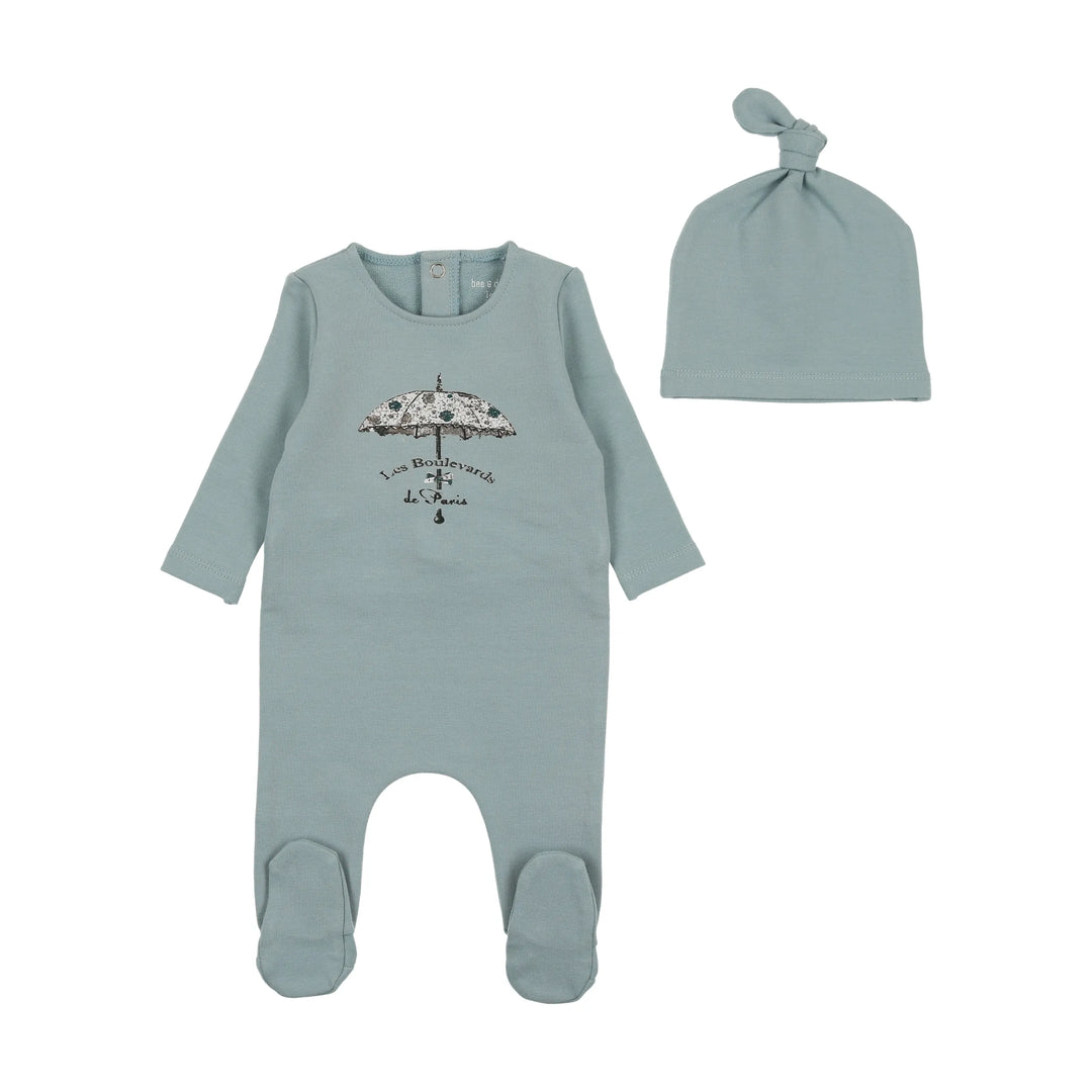 Bee & Dee Blue Stone Antique Umbrella Footie + Bonnet