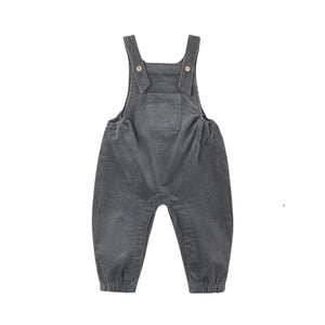 A front view of the Quincy Mae Midnight organic cotton baby overall.