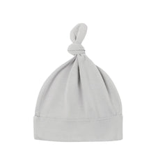 A front view of the Quincy Mae cloud bamboo knotted newborn baby hat.