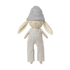 A flat-lay view of the Quincy Mae Ryder the rabbit organic plush toy.