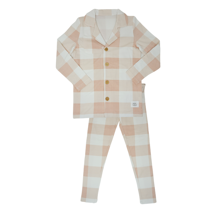 Little Label Pink Large Plaid Grandpa Collar Pajamas